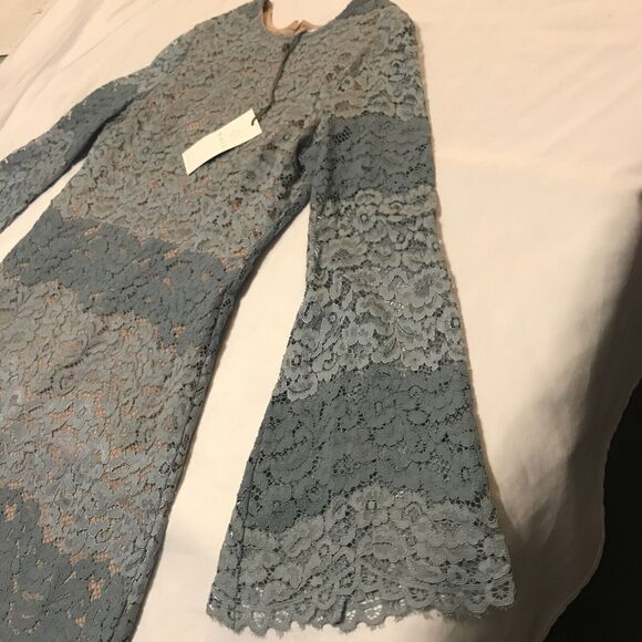 Wayf Dream Lover Blue Lace Striped Bell Sleeve Skater Dress Size M - Picture 2 of 9